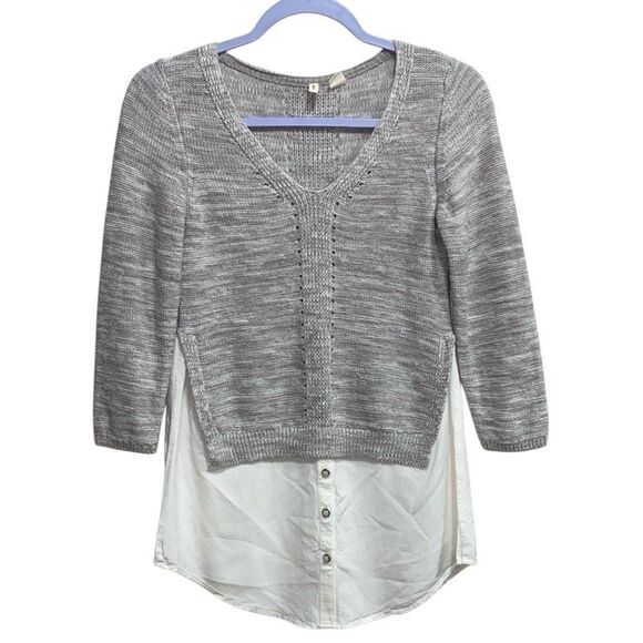 Moth Anthropologie Gray Knit‎ & White Blouse Layered Top | XS - Picture 1 of 12
